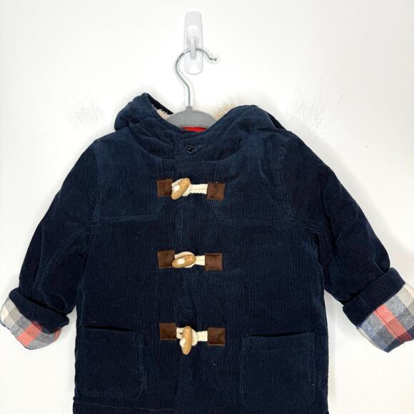Baby Boden Boys Corduroy Plaid Hooded Jacket Coat In Navy Size 6-12 Months - Picture 2 of 10